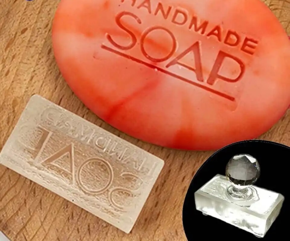 Soap stamp acrylic glass with handle "Handmade Soap"