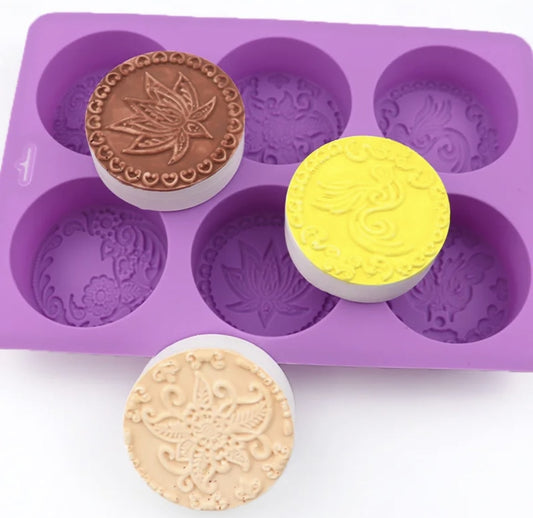 Silikonform für DIY Seifeherstellung - 6er rund Phantasie