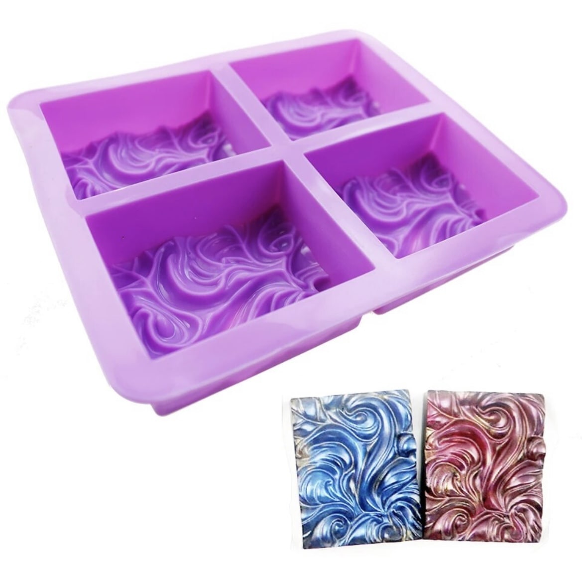 Silikonform für DIY Seifeherstellung - 4er Rechteck "Wellen"
