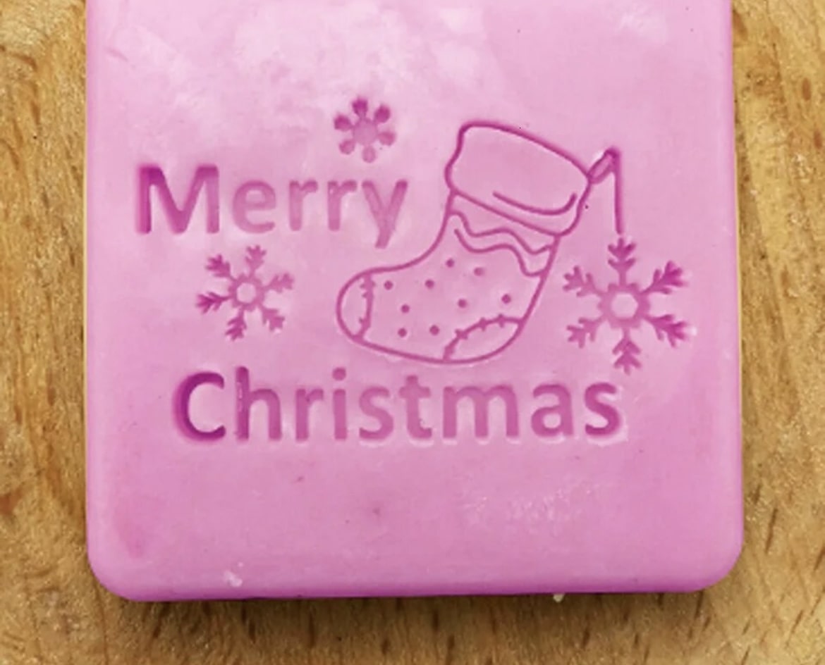 Seifenstempel Acrylglas transparent mit Griff Merry Christmas Nikolaussocke