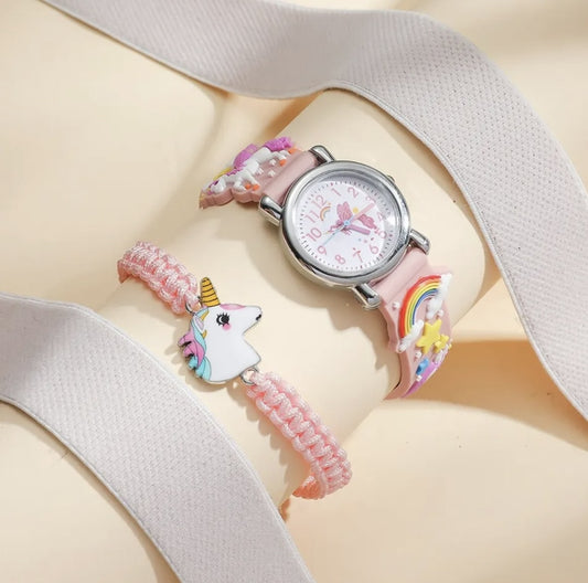 Geschenkset Uhr mit Armband Einhorn Rosa