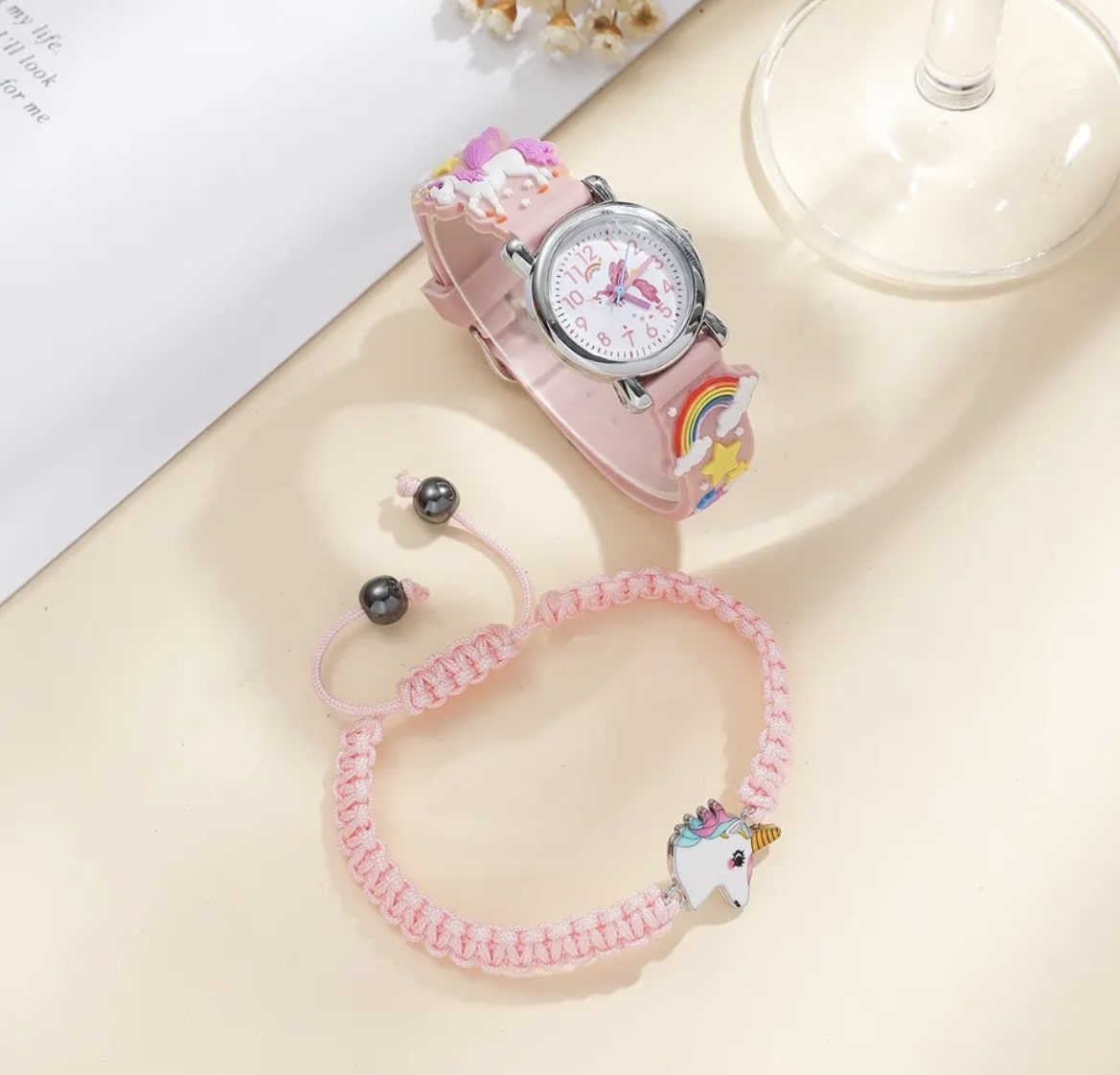Geschenkset Uhr mit Armband Einhorn Rosa