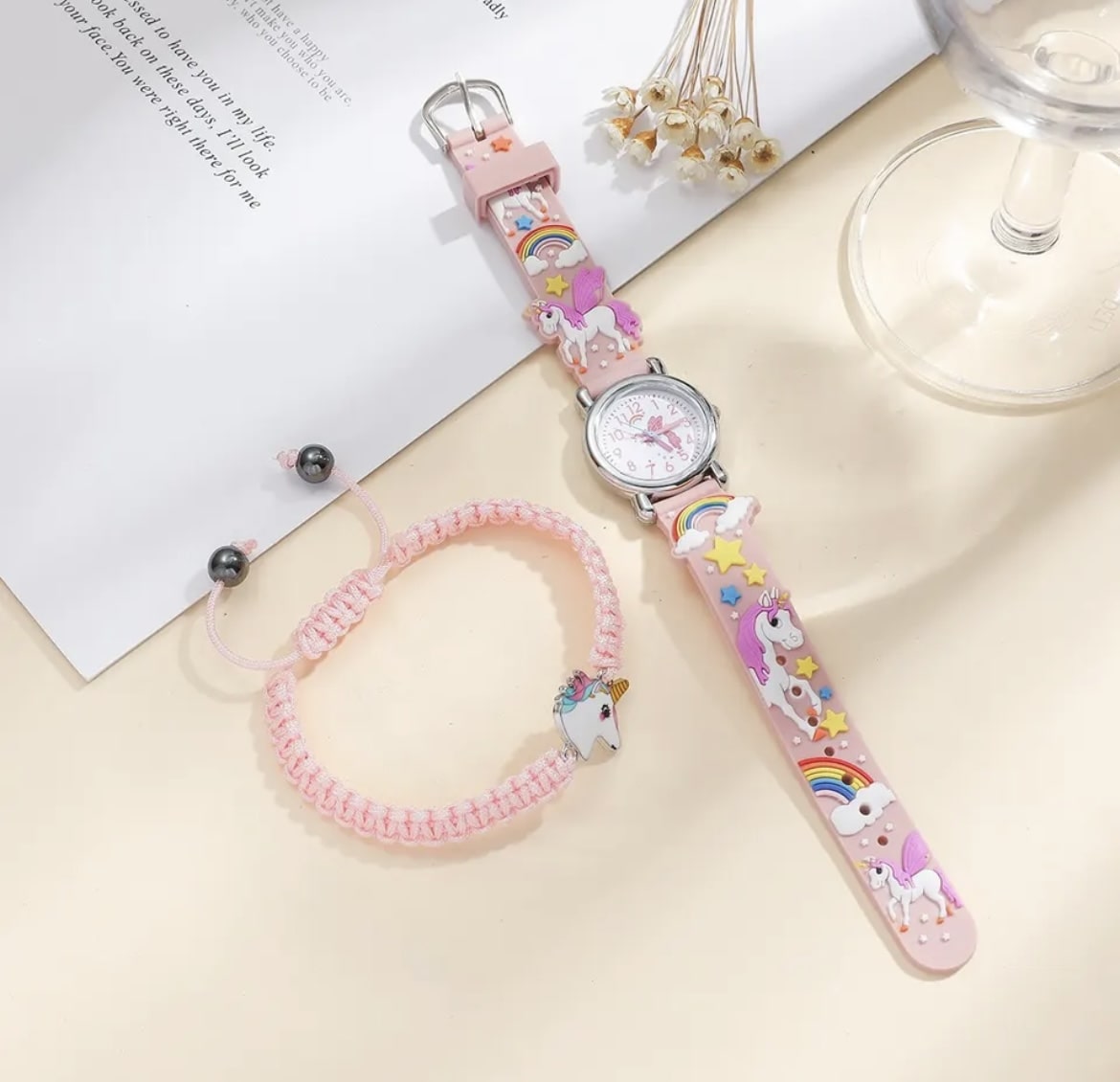 Geschenkset Uhr mit Armband Einhorn Rosa