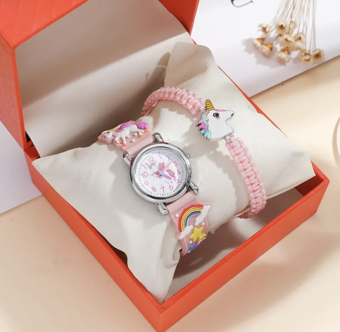 Geschenkset Uhr mit Armband Einhorn Rosa