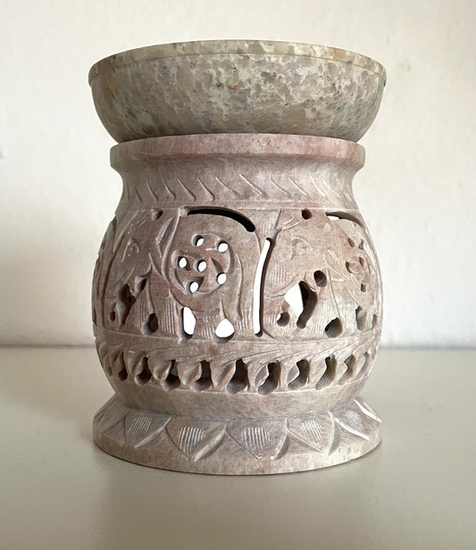 Duftlampe Elefanten in Reihe Speckstein
