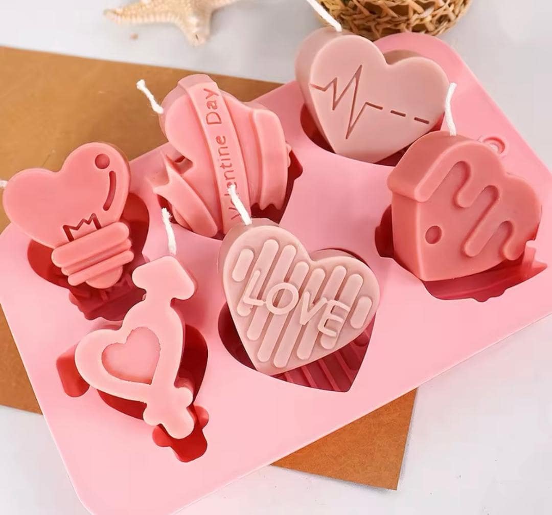 Silikonform für DIY Seifeherstellung - 6er Herzen
