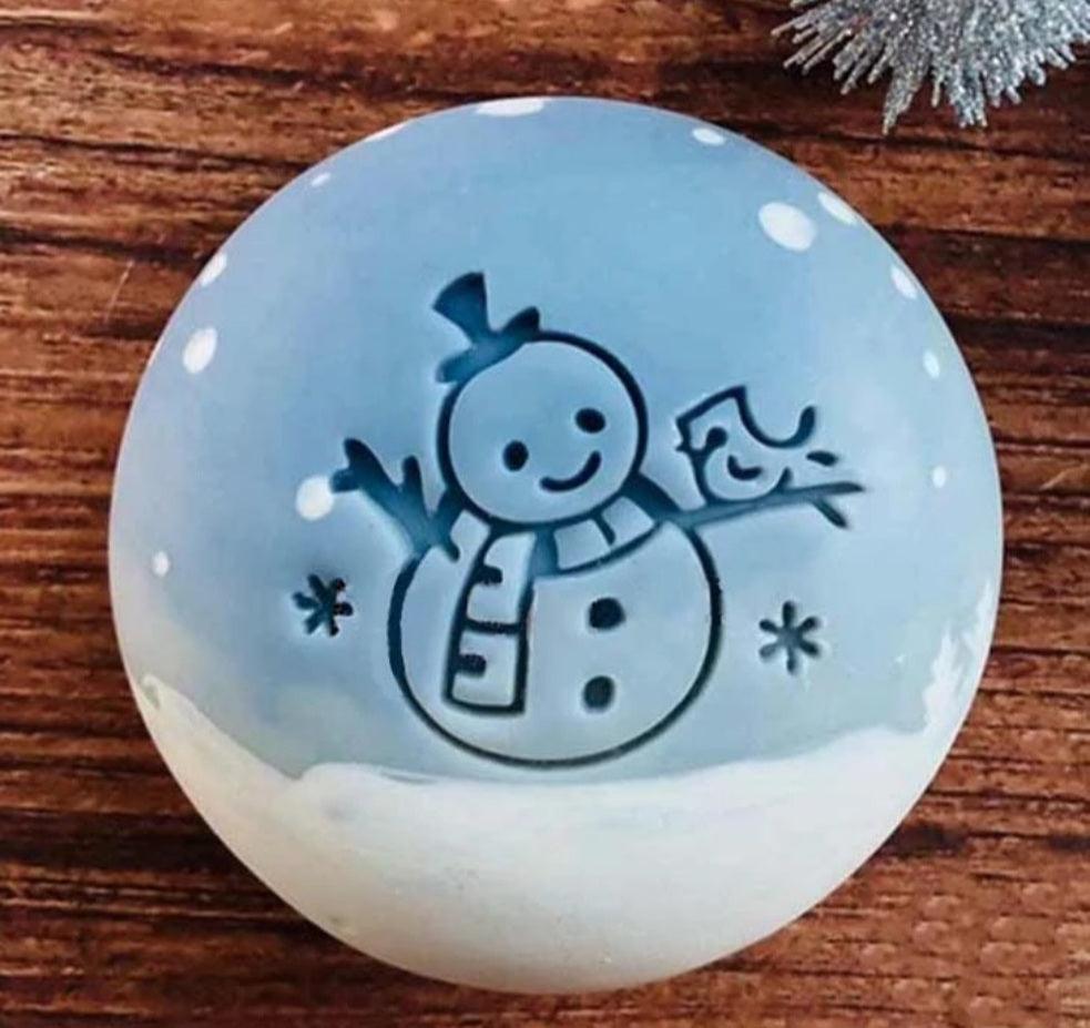 Seifenstempel Acrylglas transparent gross mit Griff Weihnachtsmotiv Schneemann - KamelundMilch.de