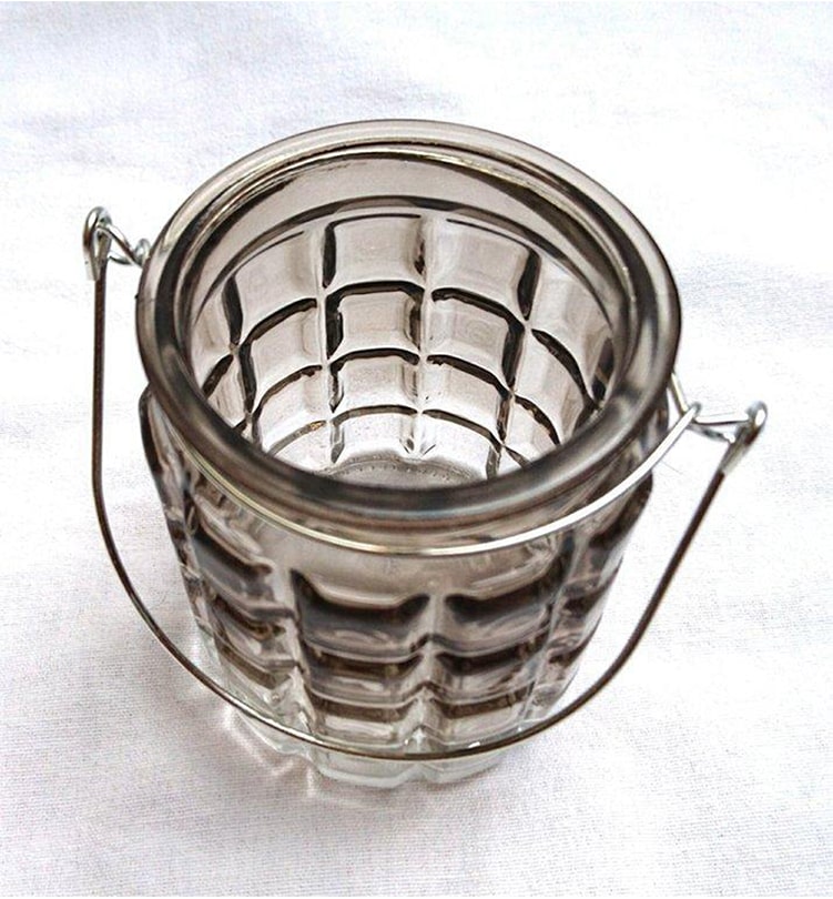 Kleines Windlicht Glas Barock mit Metallhenkel in der Farbe Anthrazit - zum Hängen & Stellen - KamelundMilch.de