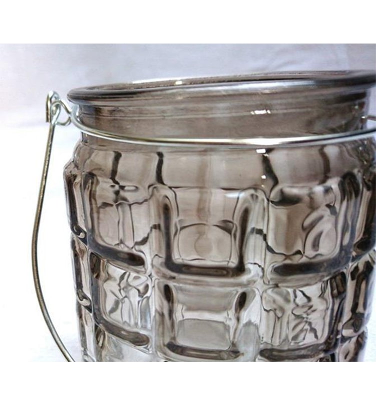 Kleines Windlicht Glas Barock mit Metallhenkel in der Farbe Anthrazit - zum Hängen & Stellen - KamelundMilch.de