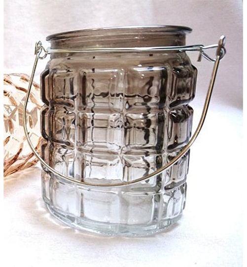 Kleines Windlicht Glas Barock mit Metallhenkel in der Farbe Anthrazit - zum Hängen & Stellen - KamelundMilch.de