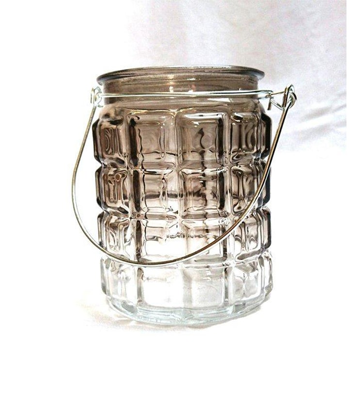 Kleines Windlicht Glas Barock mit Metallhenkel in der Farbe Anthrazit - zum Hängen & Stellen - KamelundMilch.de