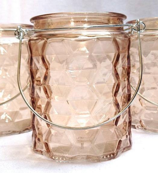 Kleines Windlicht aus Glas "Barock" mit Metallhenkel - Farbe: Orange - zum Hängen & Stellen - KamelundMilch.de