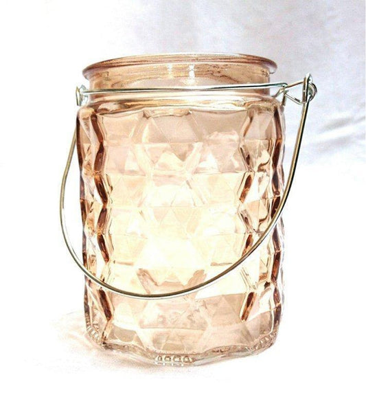 Kleines Windlicht aus Glas "Barock" mit Metallhenkel - Farbe: Orange - zum Hängen & Stellen - KamelundMilch.de