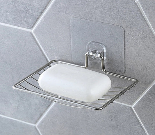 Soap dish stainless steel basket glossy with transparent silicone suction cup for wall mounting - without drilling