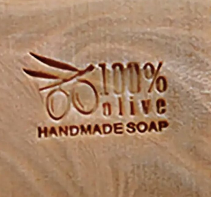 Seifenstempel aus Acrylglas ohne Griff mit Motiv: 2 Oliven am Strauch 100% Olive handmade Soap