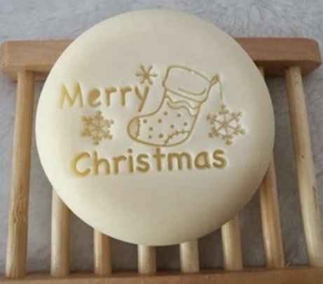 Seifenstempel Acrylglas transparent mit Griff Merry Christmas Nikolaussocke