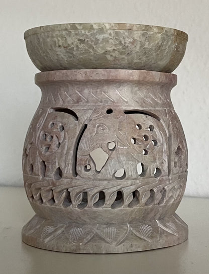 Duftlampe Elefanten in Reihe Speckstein