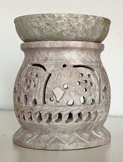 Duftlampe Elefanten in Reihe Speckstein