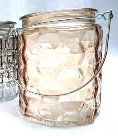 Kleines Windlicht aus Glas "Barock" mit Metallhenkel - Farbe: Orange - zum Hängen & Stellen - KamelundMilch.de