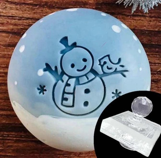 Seifenstempel Acrylglas transparent gross mit Griff Weihnachtsmotiv Schneemann - KamelundMilch.de