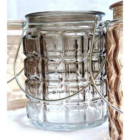 Kleines Windlicht Glas Barock mit Metallhenkel in der Farbe Anthrazit - zum Hängen & Stellen - KamelundMilch.de
